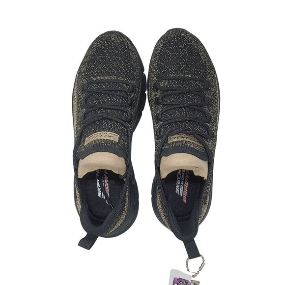 New Sz 8 Womens Comfy Shoes Skechers BOBS Sport B Flex Black Gold 117113 slip-on - Picture 4 of 6